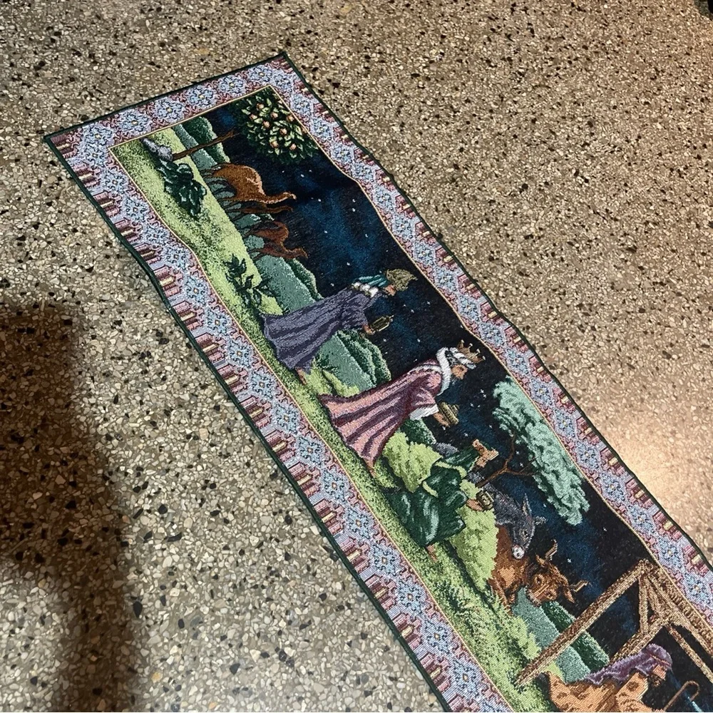 Vintage Christmas Nativity Tapestry Table Runner Manger,wise Men